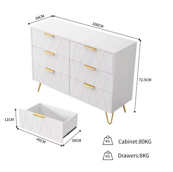 Witte Ladekast met 6 Lades – Moderne Opbergkast 100 cm