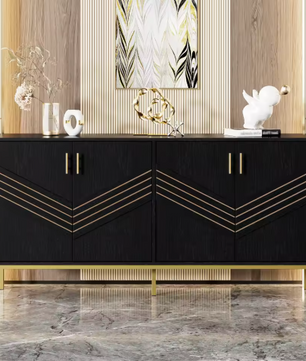 Zwart Dressoir met 4 Deuren – Moderne Opbergkast 160 cm
