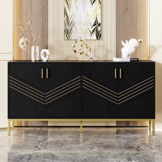 Zwart Dressoir met 4 Deuren – Moderne Opbergkast 160 cm