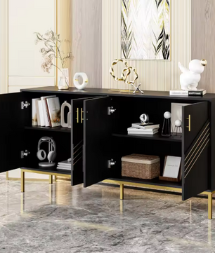 Zwart Dressoir met 4 Deuren – Moderne Opbergkast 160 cm