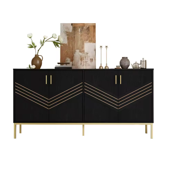 Zwart Dressoir met 4 Deuren – Moderne Opbergkast 160 cm