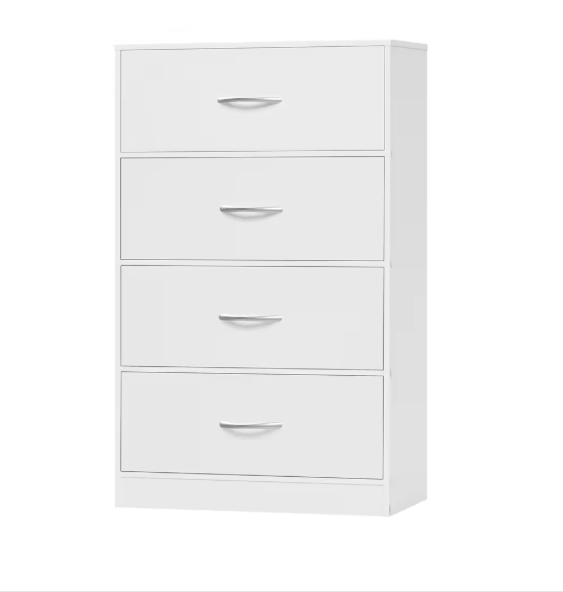 Witte Ladekast met 4 Stoffen Lades – Smalle Opbergkast 54,8 cm