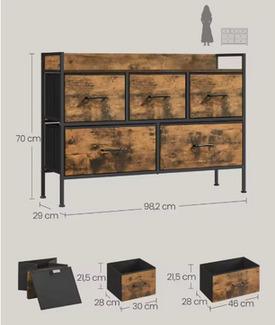 Dressoir met 5 Stoffen Lades – Opbergkast voor Slaapkamer & Woonkamer