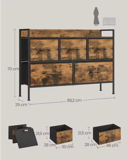 Dressoir met 5 Stoffen Lades – Opbergkast voor Slaapkamer & Woonkamer