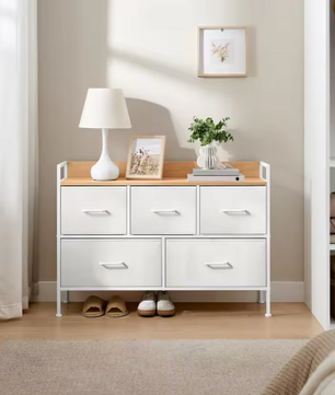 Dressoir met 5 Stoffen Lades – Opbergkast voor Slaapkamer & Woonkamer