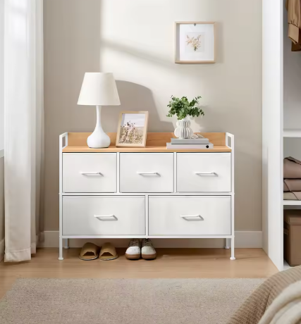 Dressoir met 5 Stoffen Lades – Opbergkast voor Slaapkamer & Woonkamer
