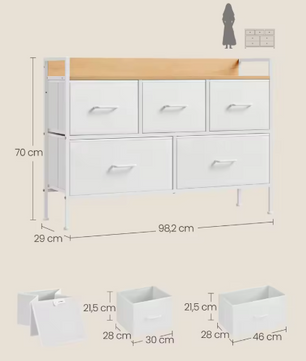 Dressoir met 5 Stoffen Lades – Opbergkast voor Slaapkamer & Woonkamer