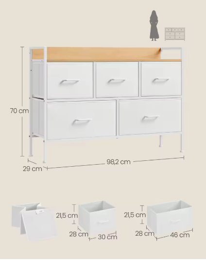 Dressoir met 5 Stoffen Lades – Opbergkast voor Slaapkamer & Woonkamer