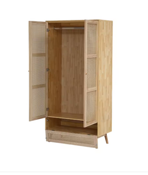 2-Deurs Rotan Kledingkast – Garderobe met Rail & Opbergruimte, 90×45×183 cm
