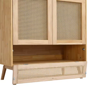 2-Deurs Rotan Kledingkast – Garderobe met Rail & Opbergruimte, 90×45×183 cm