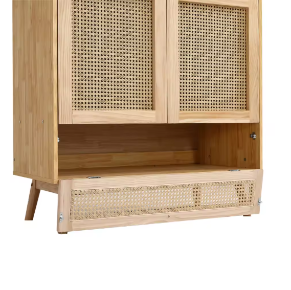 2-Deurs Rotan Kledingkast – Garderobe met Rail & Opbergruimte, 90×45×183 cm