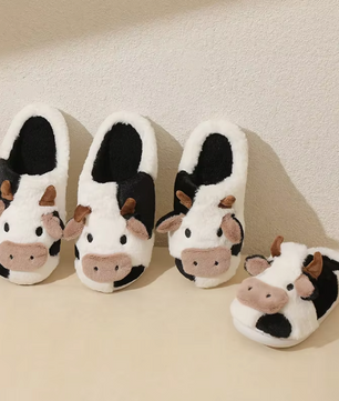 Koe Pantoffels - Pluche Gevoerd met Antislip