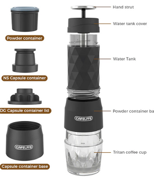 Cafelffe 3-in-1 Draagbare Koffiemachine – Warm/Koud Water Handmatige Espressomachine