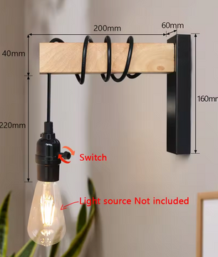 Pankson Retro Houten LED Wandlamp - E27 - Industriële Loft Stijl