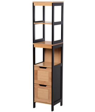Hoge Badkamerkast met Planken en Laden – Bamboe – 30x30x144,3 cm