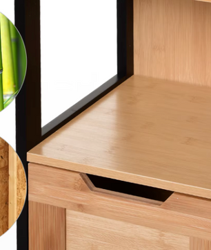Hoge Badkamerkast met Planken en Laden – Bamboe – 30x30x144,3 cm