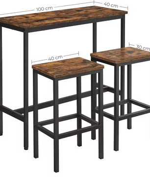 Industriële Bartafelset met 2 Barkrukken – Vintage Houtlook