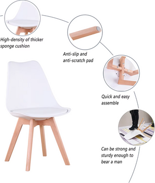 Set van 6 Scandinavische Eetkamerstoelen – PU-Lederen Zitting & Beukenhouten Poten