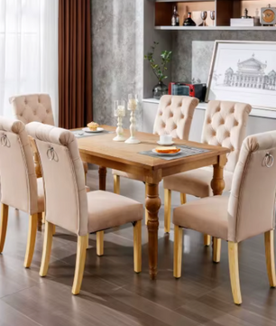 Set van 2 Fluwelen Eetkamerstoelen met Eikenhouten Poten