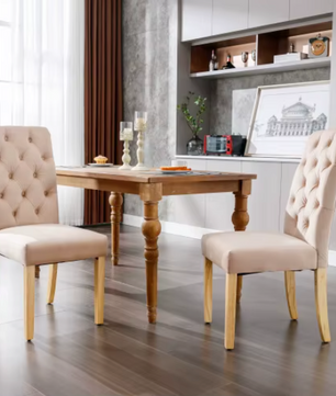 Set van 2 Fluwelen Eetkamerstoelen met Eikenhouten Poten