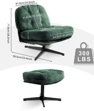 Corduroy Accentstoel met Poef – Loungestoel