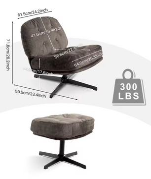 Corduroy Accentstoel met Poef – Loungestoel