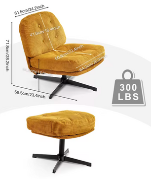Corduroy Accentstoel met Poef – Loungestoel