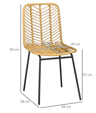 Set van 2 Boheemse Eetkamerstoelen – Synthetisch Rotan en Zwarte Stalen Poten