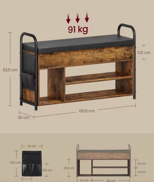Schoenenbank met Opbergruimte en Comfortabele Zitting – Vintage Design