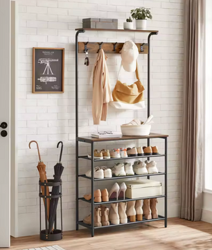 Kapstok met Schoenenrek en Plank – Vintage bruin en zwart