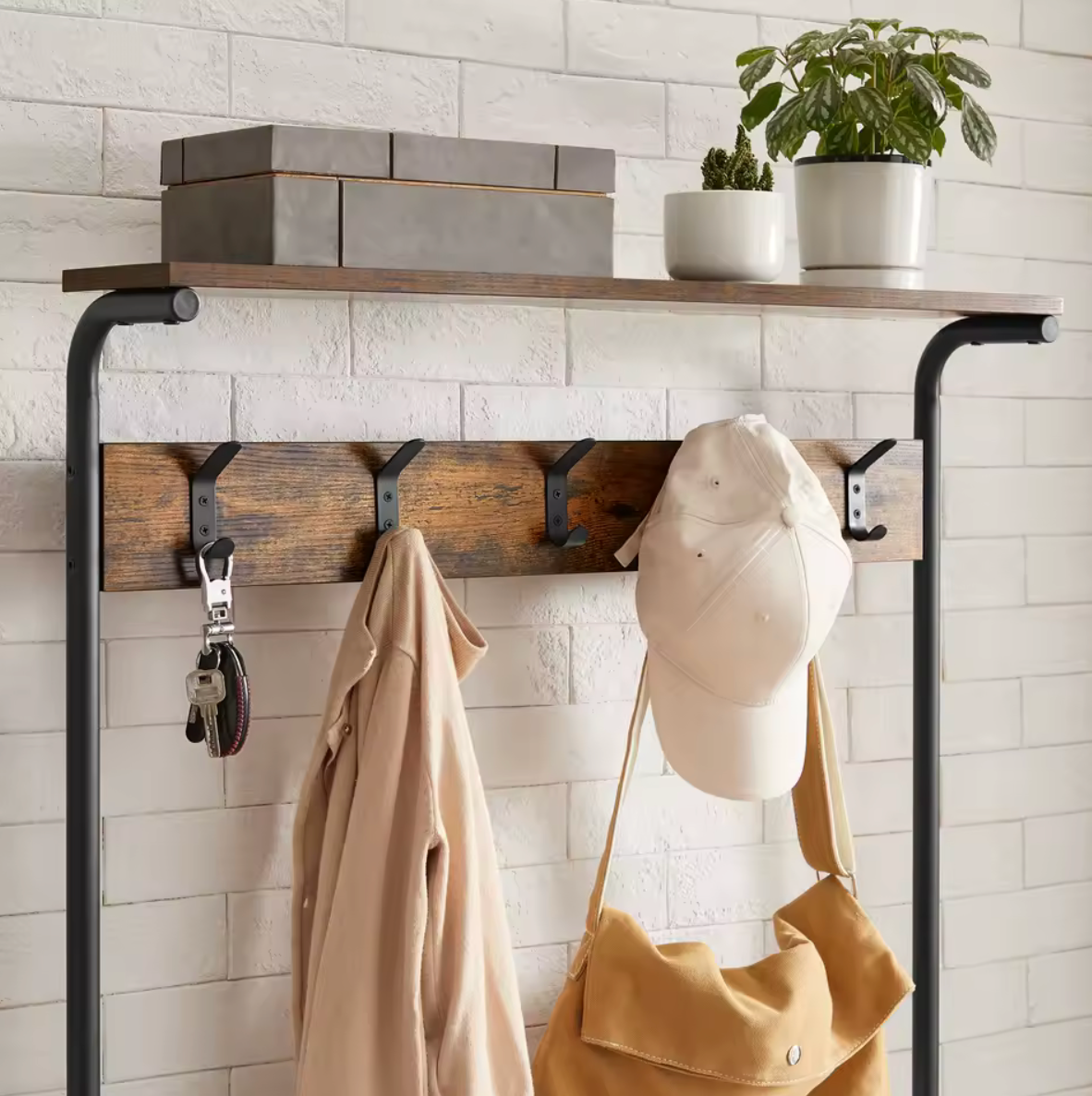 Kapstok met Schoenenrek en Plank – Vintage bruin en zwart