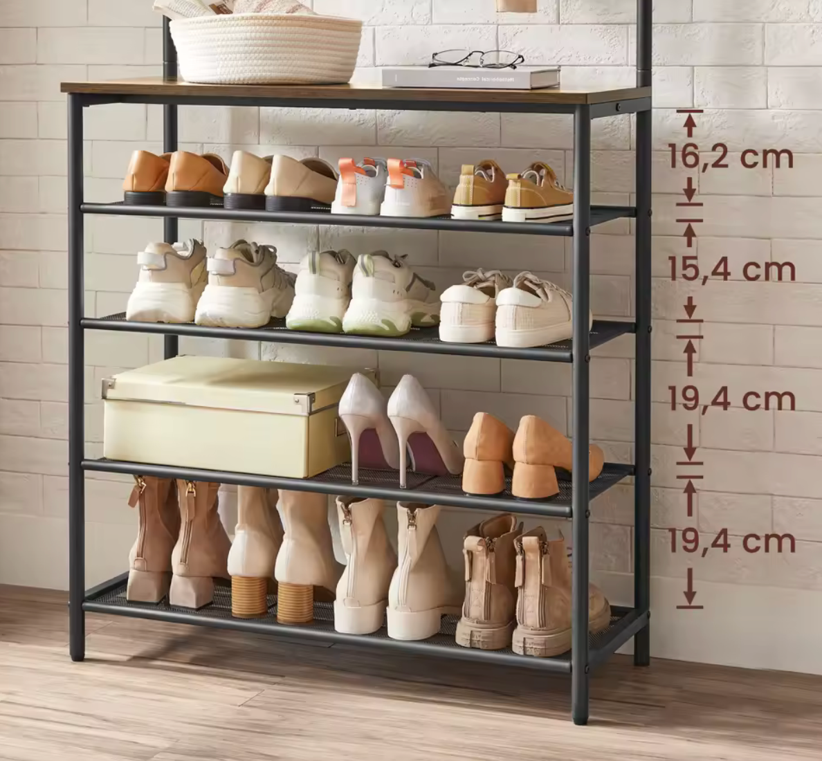 Kapstok met Schoenenrek en Plank – Vintage bruin en zwart