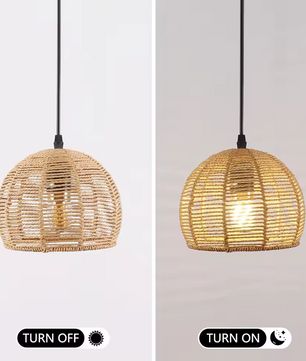 Boho Rotan Plafondlamp – Handgeweven Papieren Touwkap