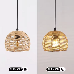 Boho Rotan Plafondlamp – Handgeweven Papieren Touwkap