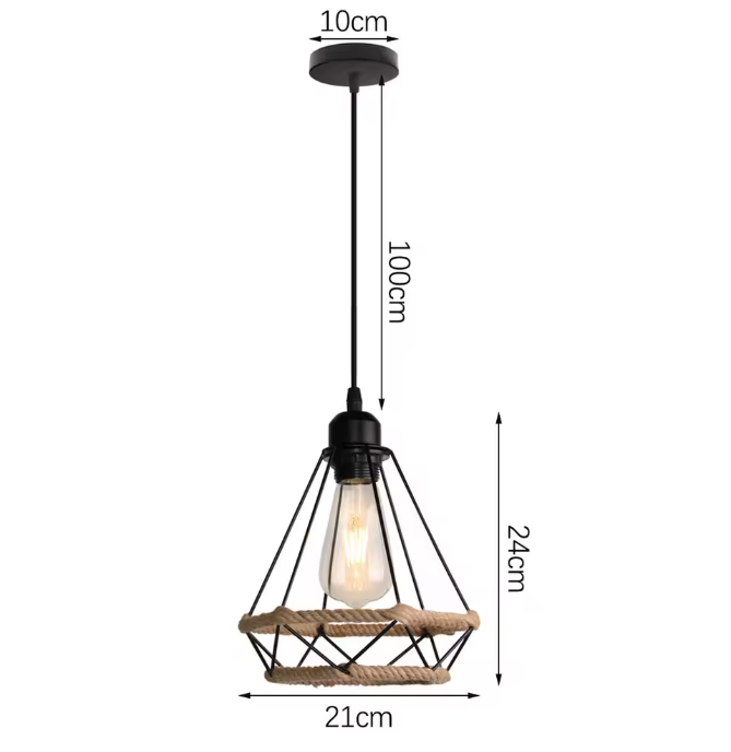 Retro Industriële Hanglamp – Zwart Ijzer E27 Geometrisch Design