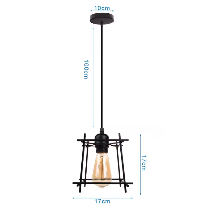 Retro Industriële Hanglamp – Zwart Ijzer E27 Geometrisch Design