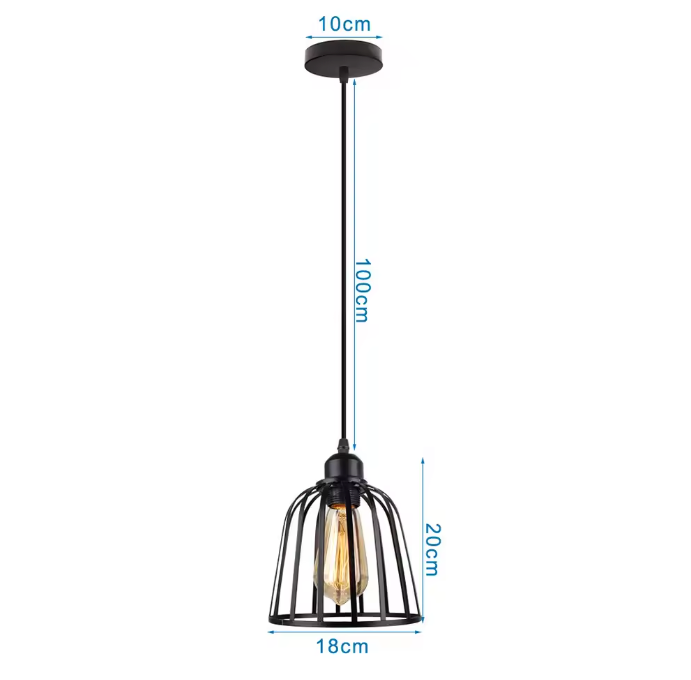 Retro Industriële Hanglamp – Zwart Ijzer E27 Geometrisch Design