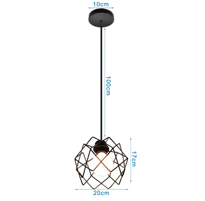 Retro Industriële Hanglamp – Zwart Ijzer E27 Geometrisch Design