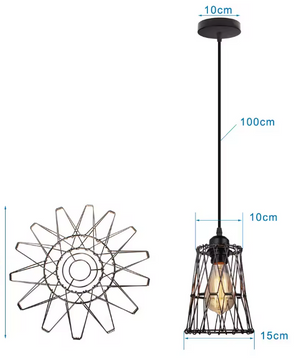 Retro Industriële Hanglamp – Zwart Ijzer E27 Geometrisch Design