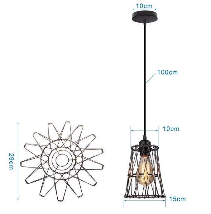 Retro Industriële Hanglamp – Zwart Ijzer E27 Geometrisch Design