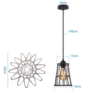 Retro Industriële Hanglamp – Zwart Ijzer E27 Geometrisch Design