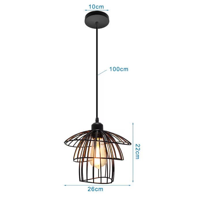 Retro Industriële Hanglamp – Zwart Ijzer E27 Geometrisch Design