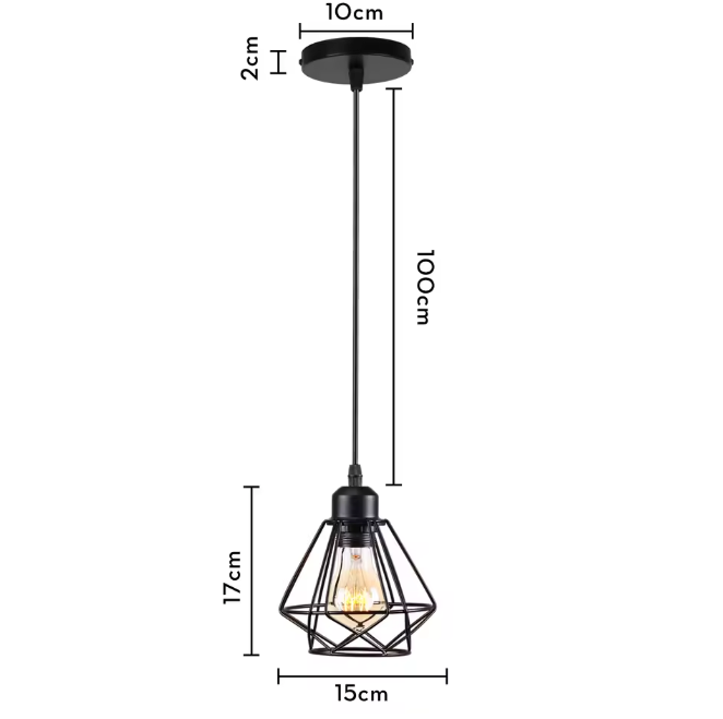 Retro Industriële Hanglamp – Zwart Ijzer E27 Geometrisch Design