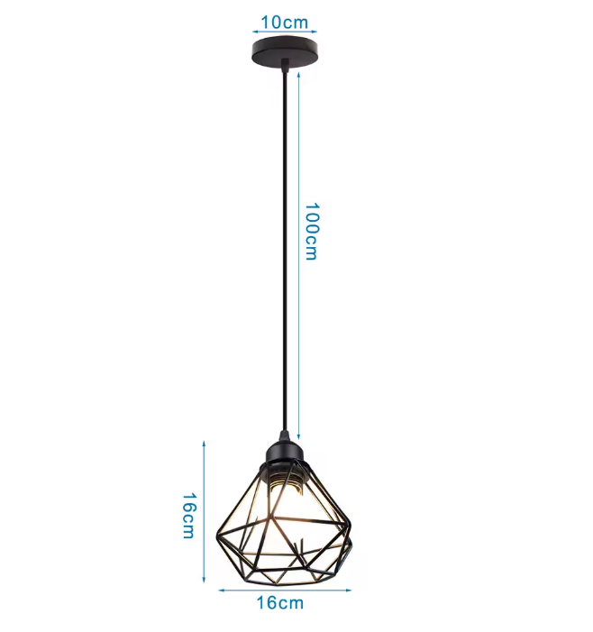 Retro Industriële Hanglamp – Zwart Ijzer E27 Geometrisch Design