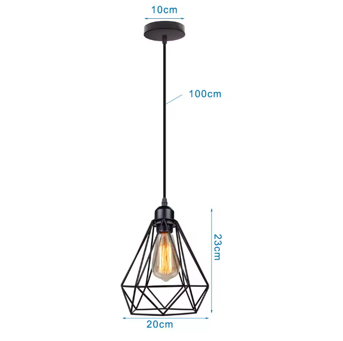 Retro Industriële Hanglamp – Zwart Ijzer E27 Geometrisch Design