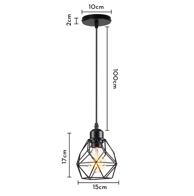 Retro Industriële Hanglamp – Zwart Ijzer E27 Geometrisch Design