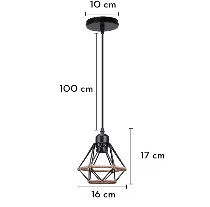 Retro Industriële Hanglamp – Zwart Ijzer E27 Geometrisch Design