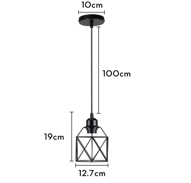 Retro Industriële Hanglamp – Zwart Ijzer E27 Geometrisch Design