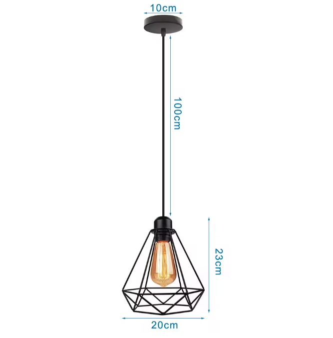 Retro Industriële Hanglamp – Zwart Ijzer E27 Geometrisch Design