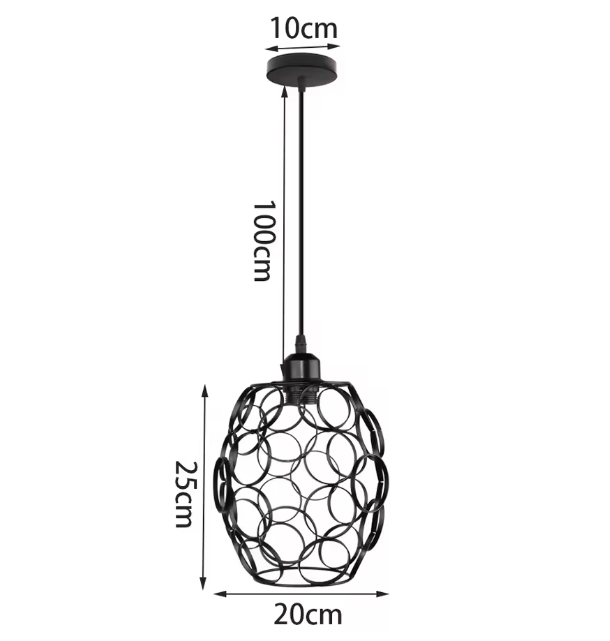Retro Industriële Hanglamp – Zwart Ijzer E27 Geometrisch Design